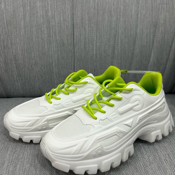 Chunky White Sneakers with Neon Green Accents 8.5 NWOT - Picture 1 of 5